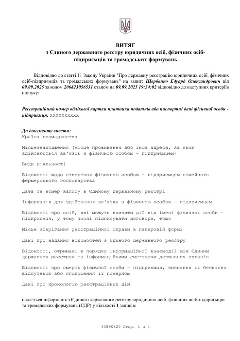 Выписка из ЕГР (Единого государственного реестра) лист №1